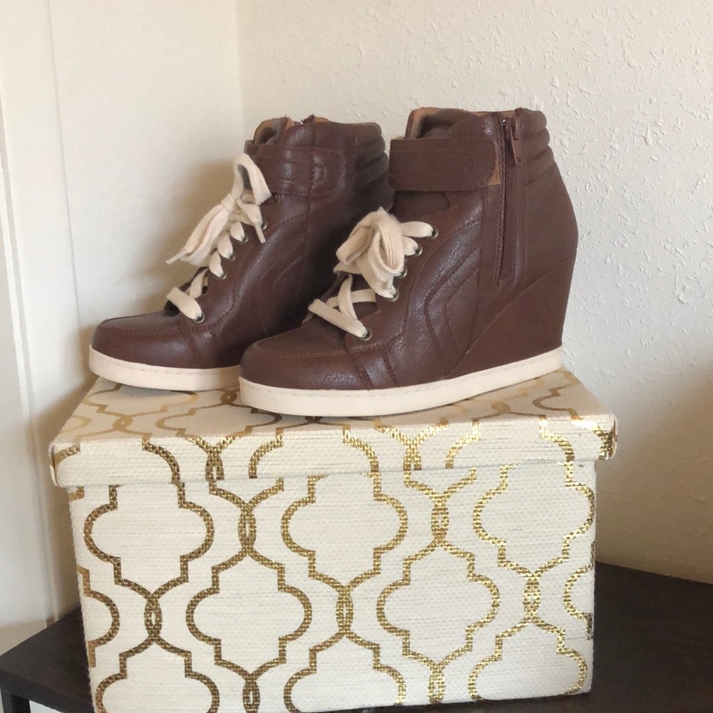 Candies wedge sneaker brown/off white